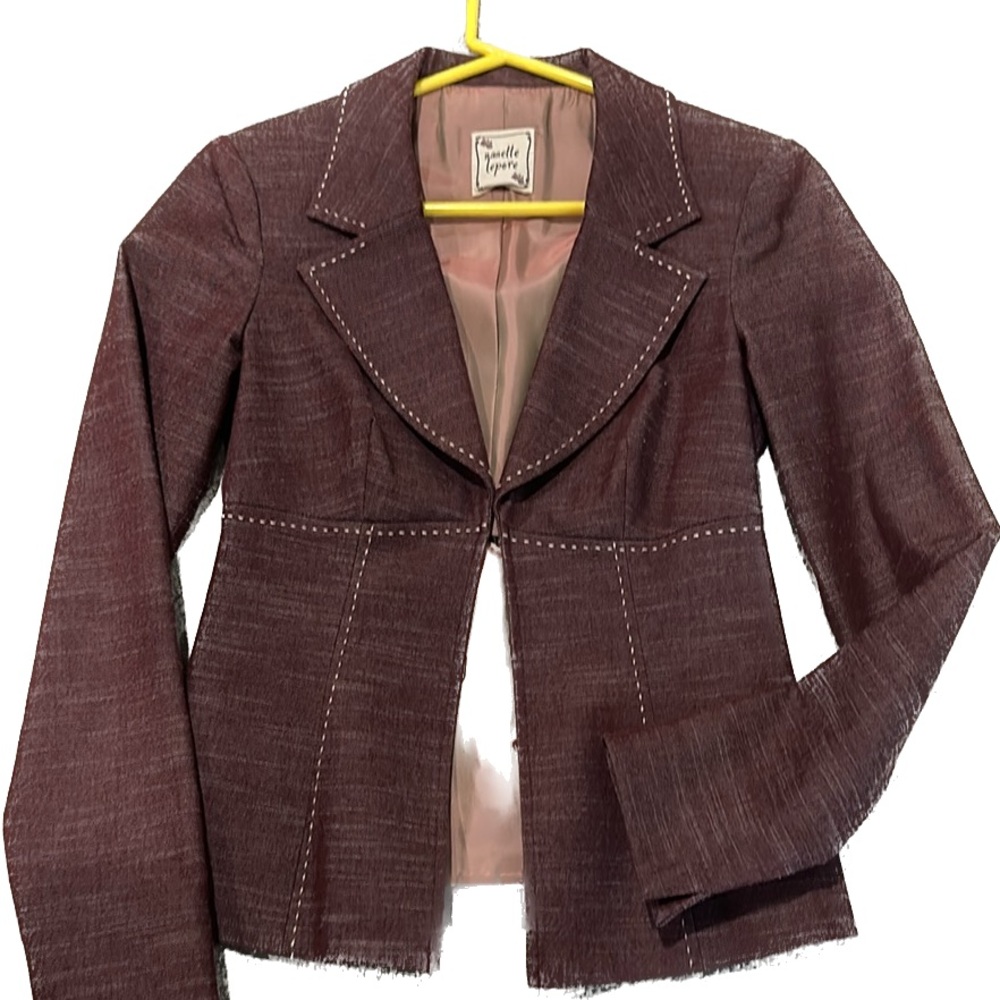 Nanette Lepore mauve blazer with stitching detail.